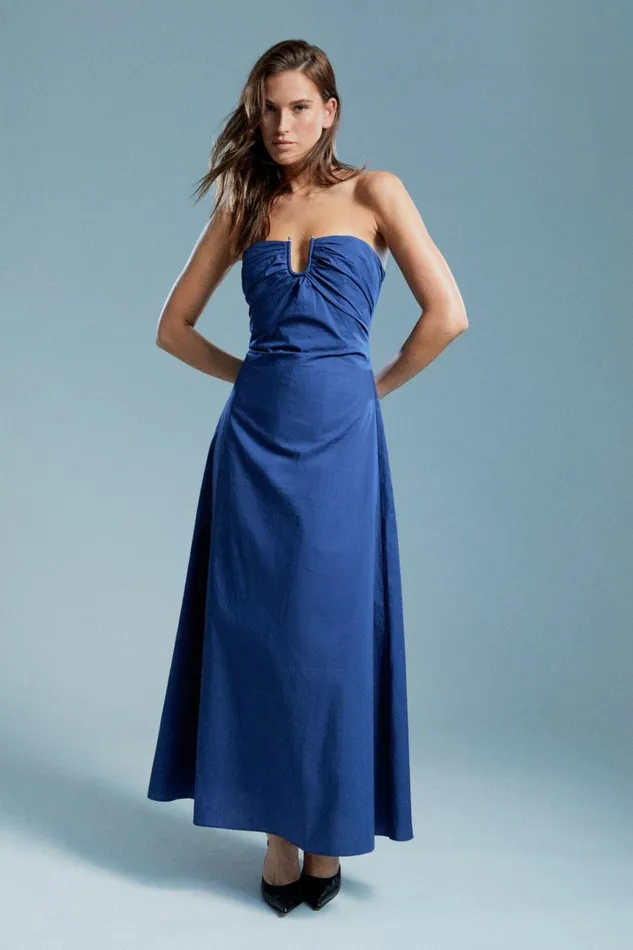 Women Bardot Day To Night Dresses Lora Poplin Maxi Dress In Navy Navy