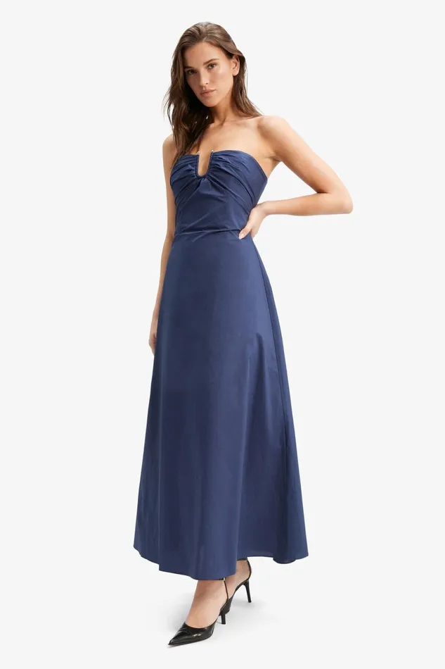 Women Bardot Day To Night Dresses Lora Poplin Maxi Dress In Navy Navy