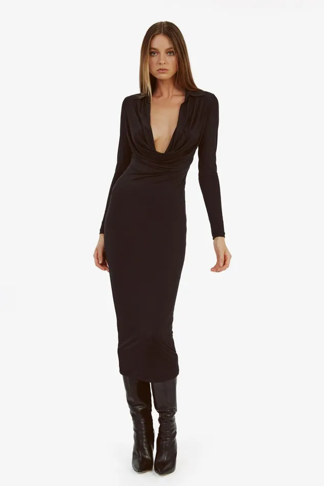 Women Bardot Day To Night Dresses Lorel Midi Dress In Black Black