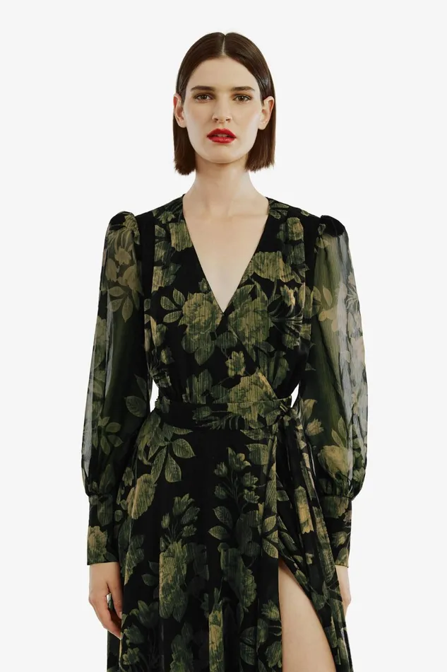 Women Bardot Day To Night Dresses Lucianna Maxi Wrap Dress In Green Flo Green Flo Women Bardot Day To Night Dresses Lucianna Maxi Wrap Dress In Green Flo Green Flo