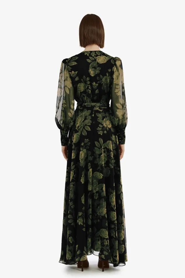Women Bardot Day To Night Dresses Lucianna Maxi Wrap Dress In Green Flo Green Flo Women Bardot Day To Night Dresses Lucianna Maxi Wrap Dress In Green Flo Green Flo