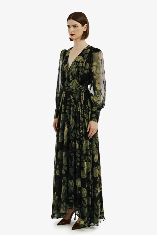 Women Bardot Day To Night Dresses Lucianna Maxi Wrap Dress In Green Flo Green Flo Women Bardot Day To Night Dresses Lucianna Maxi Wrap Dress In Green Flo Green Flo