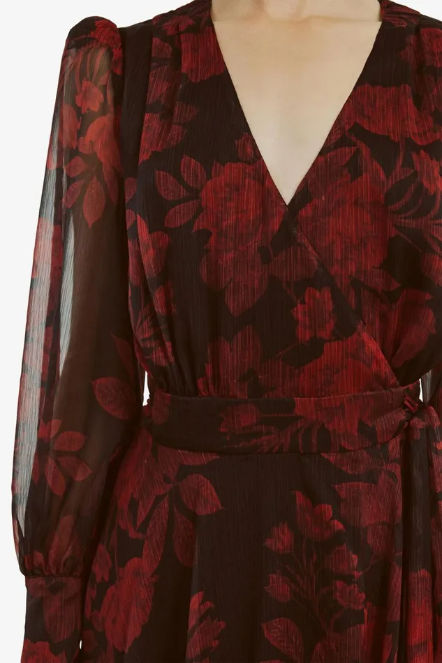 Women Bardot Day To Night Dresses Lucianna Maxi Wrap Dress In Red Floral Red Floral Women Bardot Day To Night Dresses Lucianna Maxi Wrap Dress In Red Floral Red Floral