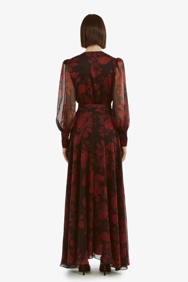 Women Bardot Day To Night Dresses Lucianna Maxi Wrap Dress In Red Floral Red Floral Women Bardot Day To Night Dresses Lucianna Maxi Wrap Dress In Red Floral Red Floral