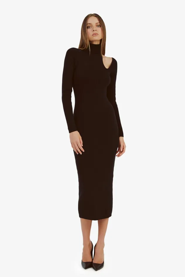 Women Bardot Day To Night Dresses Olesa Asymmetric Knit Dress In Black Black Women Bardot Day To Night Dresses Olesa Asymmetric Knit Dress In Black Black