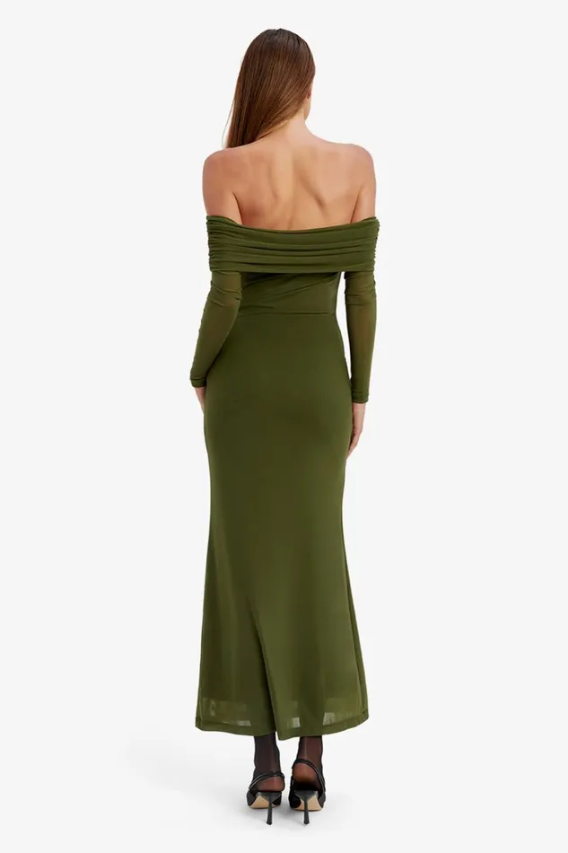 Women Bardot Day To Night Dresses Saphia Mesh Maxi Dress In Khaki Khaki Women Bardot Day To Night Dresses Saphia Mesh Maxi Dress In Khaki Khaki