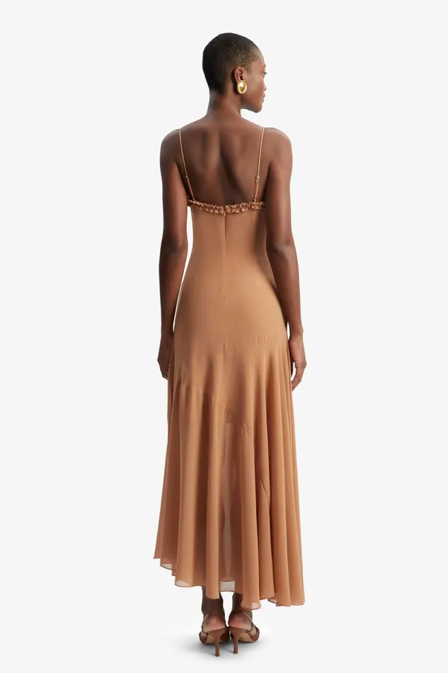 Women Bardot Day To Night Dresses Tatian Frill Trim Maxi Dress In Tan Tan Women Bardot Day To Night Dresses Tatian Frill Trim Maxi Dress In Tan Tan