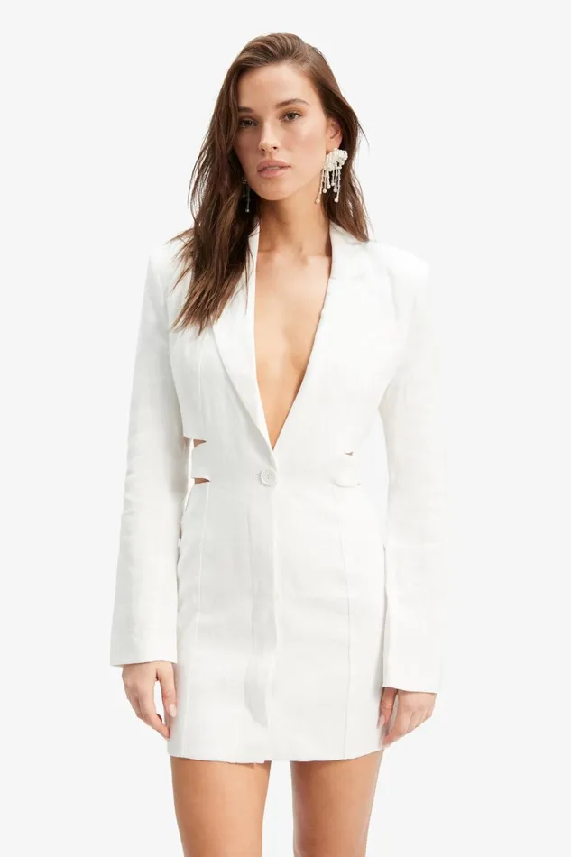Women Bardot Day To Night Dresses Tribeca Linen Blazer Dress In Ivory Ivory Women Bardot Day To Night Dresses Tribeca Linen Blazer Dress In Ivory Ivory