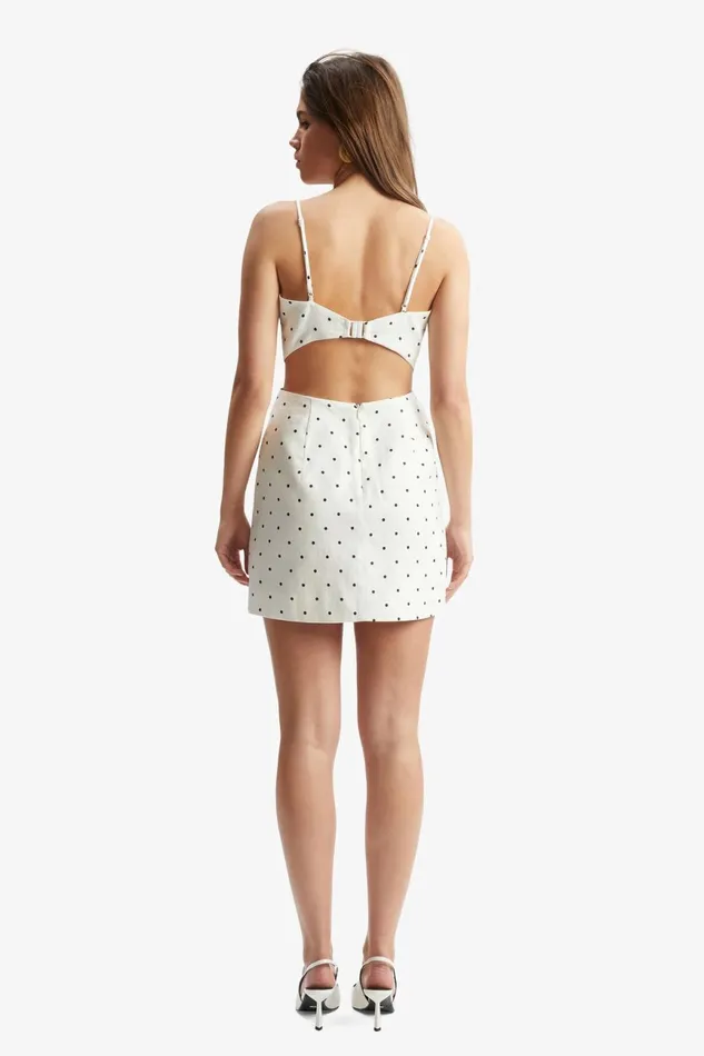 Women Bardot Day To Night Dresses Vieda Linen Bow Mini Dress In White Spot White Spot Women Bardot Day To Night Dresses Vieda Linen Bow Mini Dress In White Spot White Spot