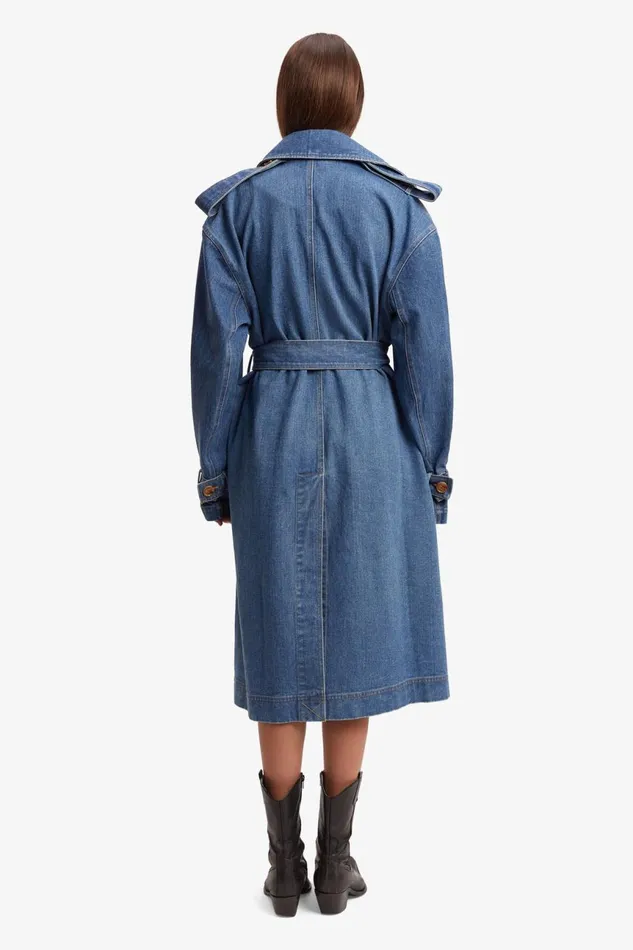 Women Bardot Denim Jackets Oversized Denim Trench Coat In Vintage Vintage