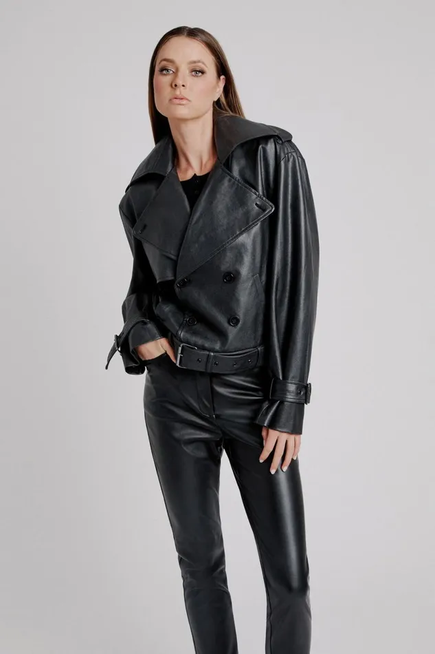 Women Bardot Jackets Double Breasted Biker Jacket In Black Black