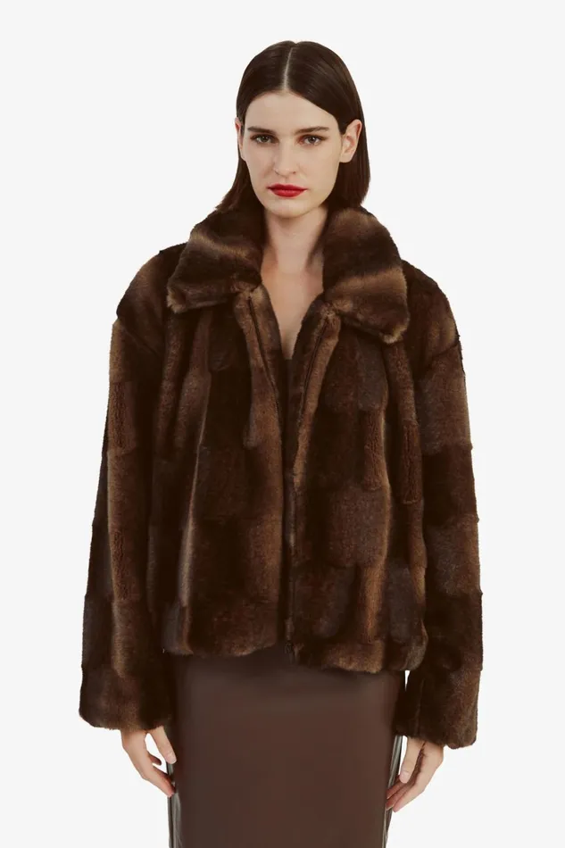 Women Bardot Jackets Sylvie Zip Faux Fur Jacket In Dark Chocolate Dark Chocolate