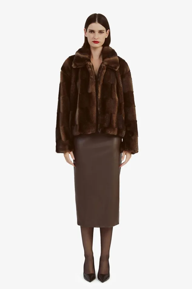 Women Bardot Jackets Sylvie Zip Faux Fur Jacket In Dark Chocolate Dark Chocolate