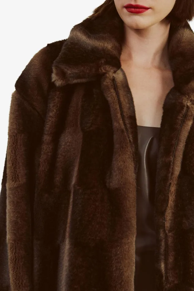 Women Bardot Jackets Sylvie Zip Faux Fur Jacket In Dark Chocolate Dark Chocolate
