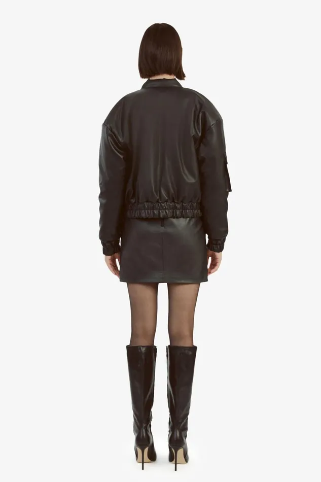 Women Bardot Jackets Vegan Leather Bomber Jacket In Black Black