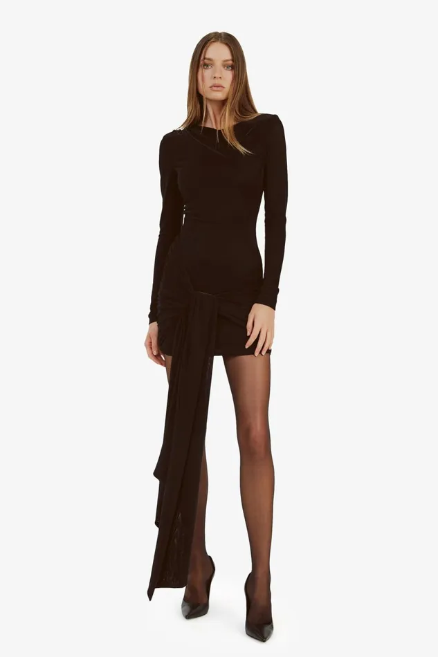 Women Bardot Occasion Dresses Cassidy Tie Front Dress In Black Black Women Bardot Occasion Dresses Cassidy Tie Front Dress In Black Black