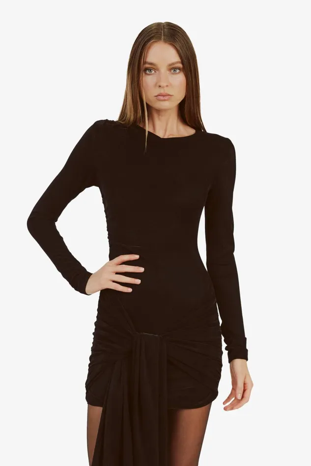 Women Bardot Occasion Dresses Cassidy Tie Front Dress In Black Black Women Bardot Occasion Dresses Cassidy Tie Front Dress In Black Black