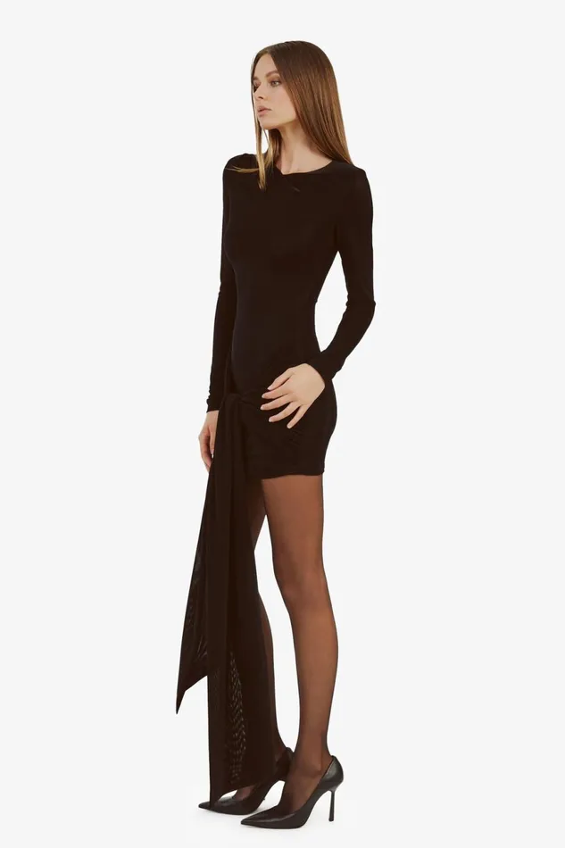 Women Bardot Occasion Dresses Cassidy Tie Front Dress In Black Black Women Bardot Occasion Dresses Cassidy Tie Front Dress In Black Black