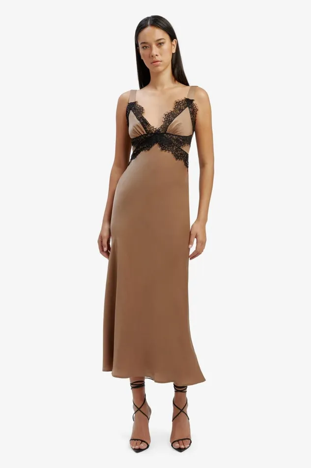 Women Bardot Occasion Dresses Delta Satin Midi Dress In Bronze Bronze Women Bardot Occasion Dresses Delta Satin Midi Dress In Bronze Bronze