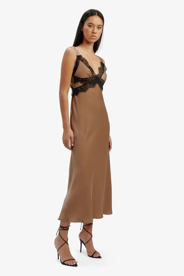 Women Bardot Occasion Dresses Delta Satin Midi Dress In Bronze Bronze Women Bardot Occasion Dresses Delta Satin Midi Dress In Bronze Bronze