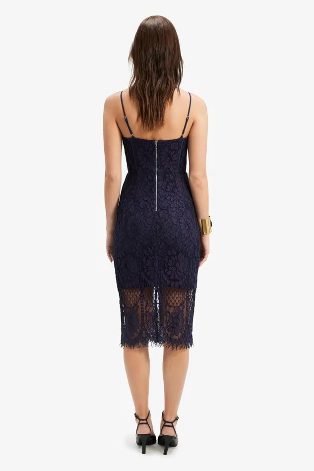 Women Bardot Occasion Dresses Florence Midi Lace Dress In Navy Navy
