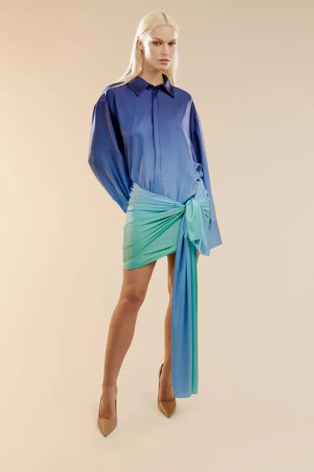 Women Bardot Occasion Dresses Malira Ombre Shirt Dress In Bluegreen Bluegreen
