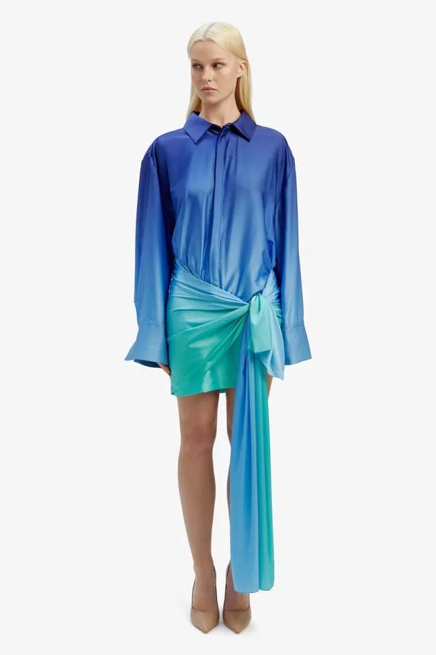 Women Bardot Occasion Dresses Malira Ombre Shirt Dress In Bluegreen Bluegreen Women Bardot Occasion Dresses Malira Ombre Shirt Dress In Bluegreen Bluegreen