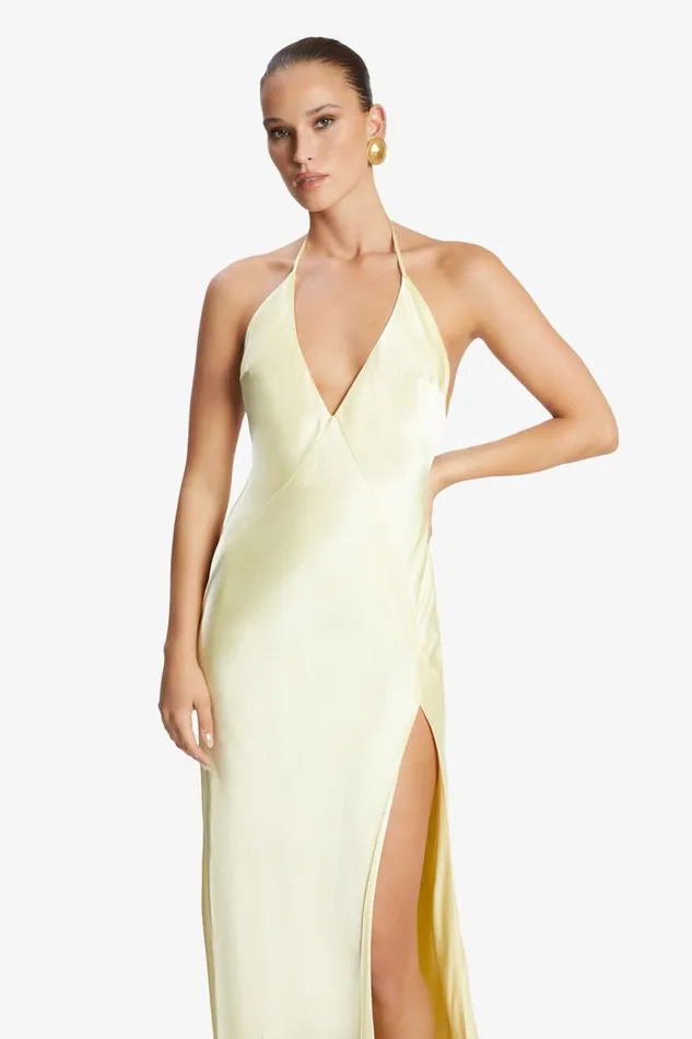 Women Bardot Occasion Dresses Yve Halter Dress In Canary Yellow Canary Yellow Women Bardot Occasion Dresses Yve Halter Dress In Canary Yellow Canary Yellow