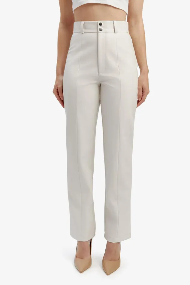 Women Bardot Pants Cleo Vegan Leather Pant In Ivory Ivory Women Bardot Pants Cleo Vegan Leather Pant In Ivory Ivory