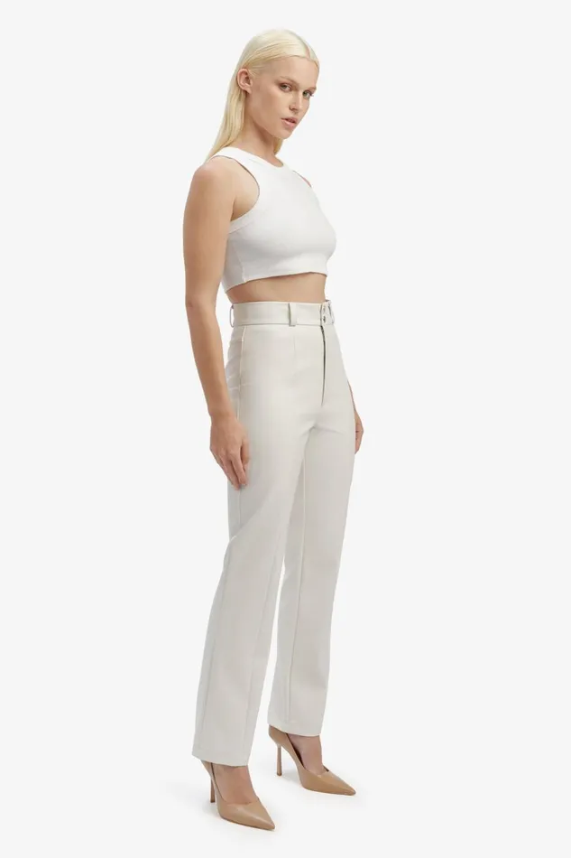 Women Bardot Pants Cleo Vegan Leather Pant In Ivory Ivory Women Bardot Pants Cleo Vegan Leather Pant In Ivory Ivory