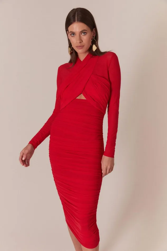 Women Bardot Party Dresses Aliyah Dress In Fire Red Fire Red