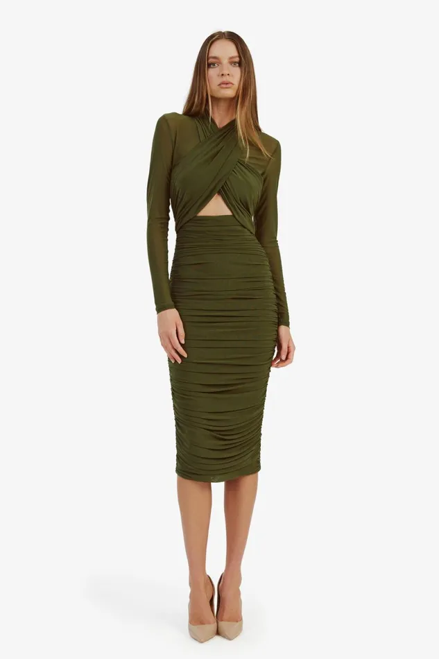 Women Bardot Party Dresses Aliyah Dress In Khaki Khaki Women Bardot Party Dresses Aliyah Dress In Khaki Khaki