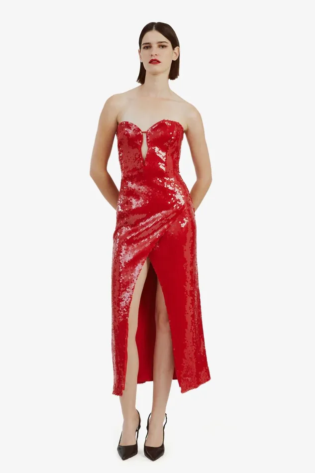 Women Bardot Party Dresses Antigone Sequin Midi Dress In Deep Red Deep Red Women Bardot Party Dresses Antigone Sequin Midi Dress In Deep Red Deep Red