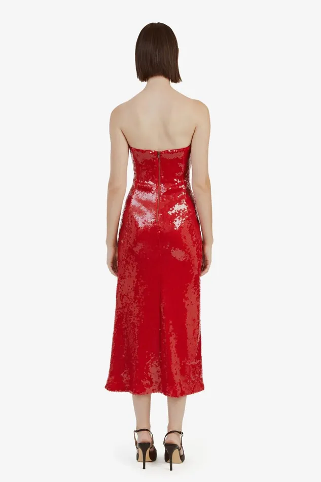 Women Bardot Party Dresses Antigone Sequin Midi Dress In Deep Red Deep Red Women Bardot Party Dresses Antigone Sequin Midi Dress In Deep Red Deep Red