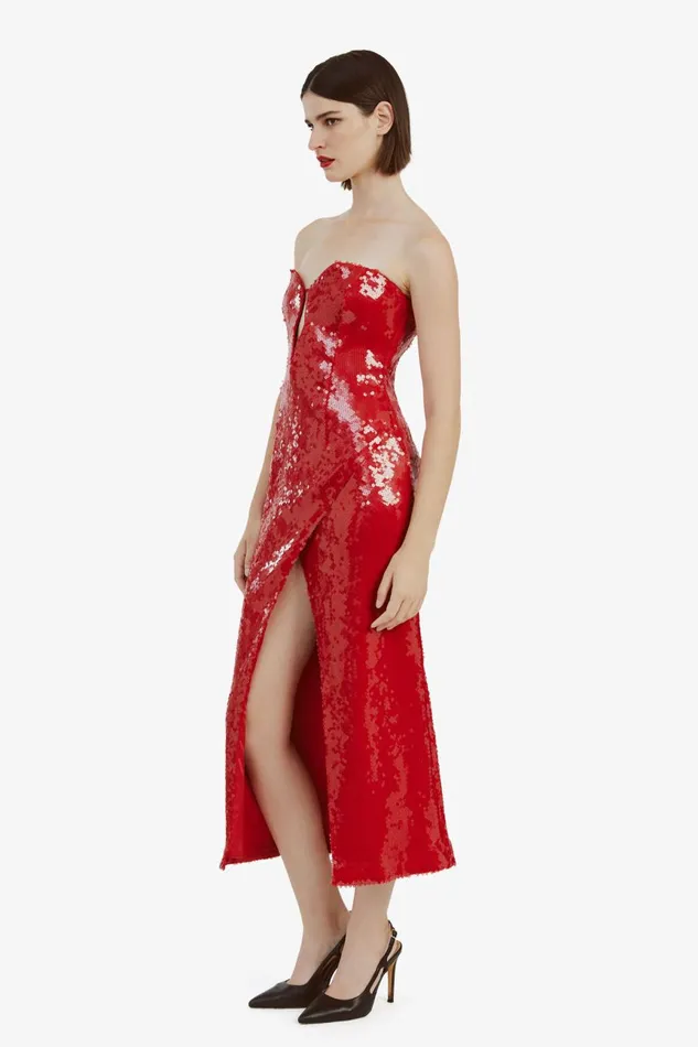 Women Bardot Party Dresses Antigone Sequin Midi Dress In Deep Red Deep Red Women Bardot Party Dresses Antigone Sequin Midi Dress In Deep Red Deep Red