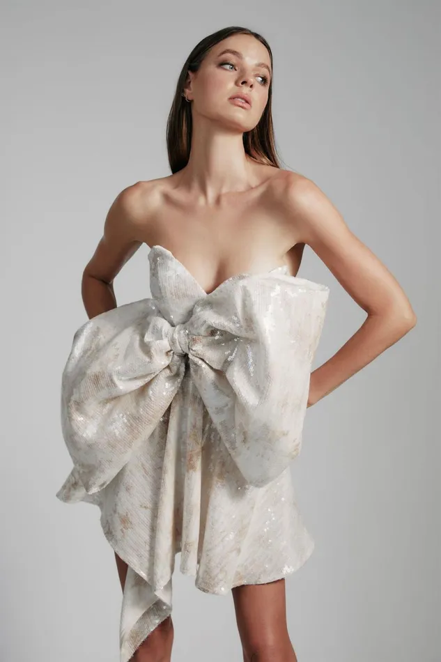 Women Bardot Party Dresses Brydie Bow Mini Dress In Nude Nude