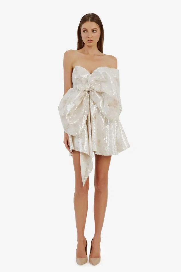Women Bardot Party Dresses Brydie Bow Mini Dress In Nude Nude Women Bardot Party Dresses Brydie Bow Mini Dress In Nude Nude