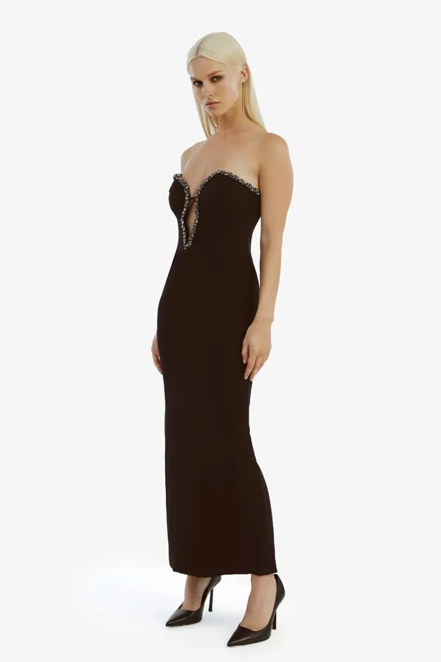 Women Bardot Party Dresses Eleni Diamante Midi Dress In Black Black Women Bardot Party Dresses Eleni Diamante Midi Dress In Black Black