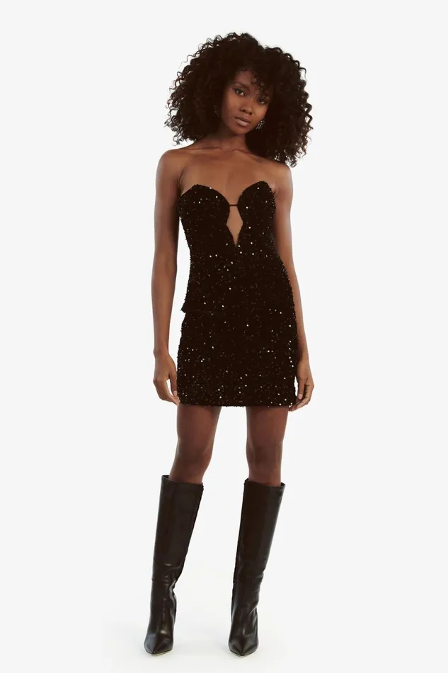 Women Bardot Party Dresses Eleni Velvet Sequin Mini Dress In Black Sqn Black Sqn Women Bardot Party Dresses Eleni Velvet Sequin Mini Dress In Black Sqn Black Sqn