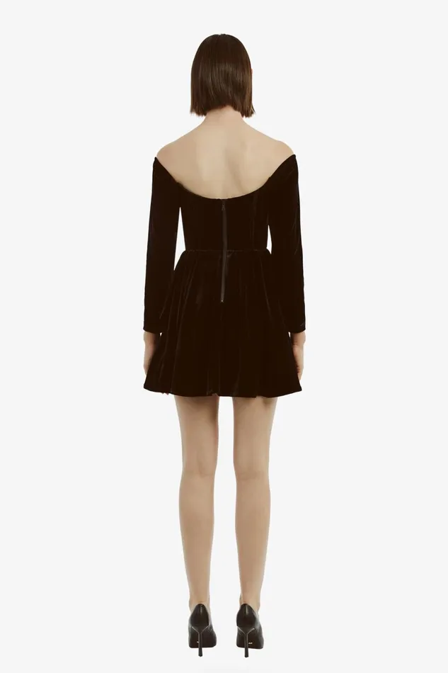 Women Bardot Party Dresses Emlyn Velour Mini Dress In Black Black Women Bardot Party Dresses Emlyn Velour Mini Dress In Black Black