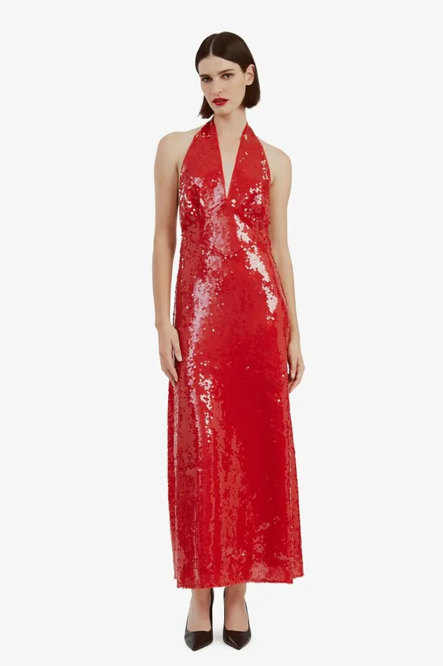 Women Bardot Party Dresses Freja Sequin Midi Dress In Deep Red Deep Red Women Bardot Party Dresses Freja Sequin Midi Dress In Deep Red Deep Red