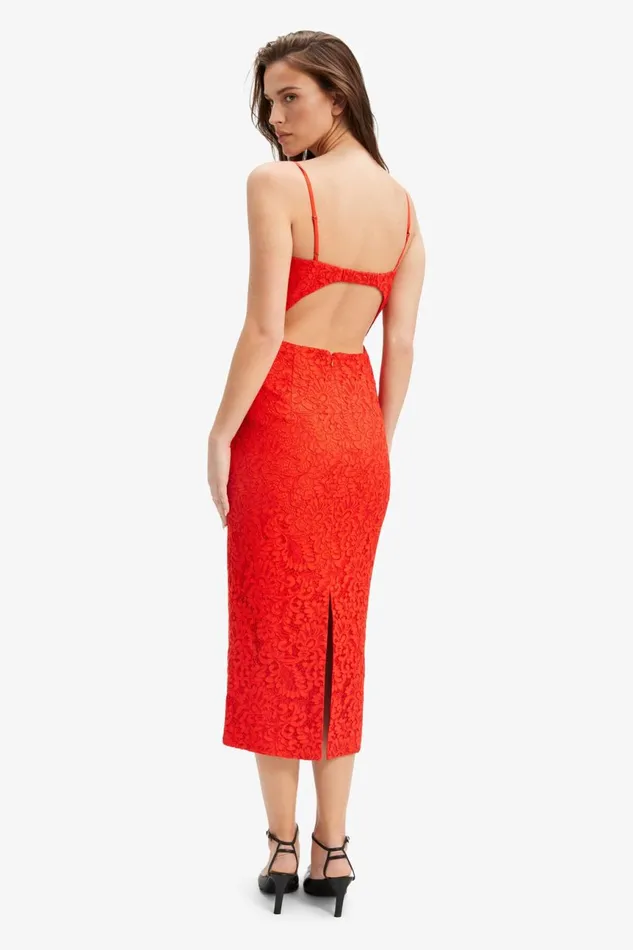 Women Bardot Party Dresses Ivanna Lace Midi Dress In Fire Red Fire Red Women Bardot Party Dresses Ivanna Lace Midi Dress In Fire Red Fire Red