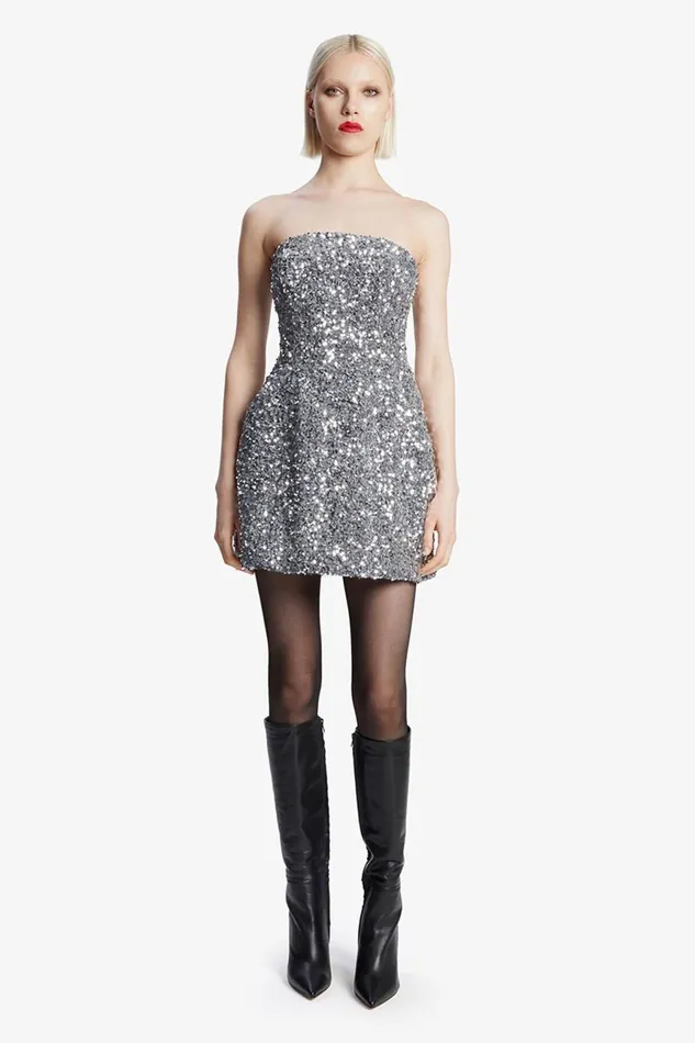 Women Bardot Party Dresses Karoline Sequin Velour Dress In Silver Silver Women Bardot Party Dresses Karoline Sequin Velour Dress In Silver Silver