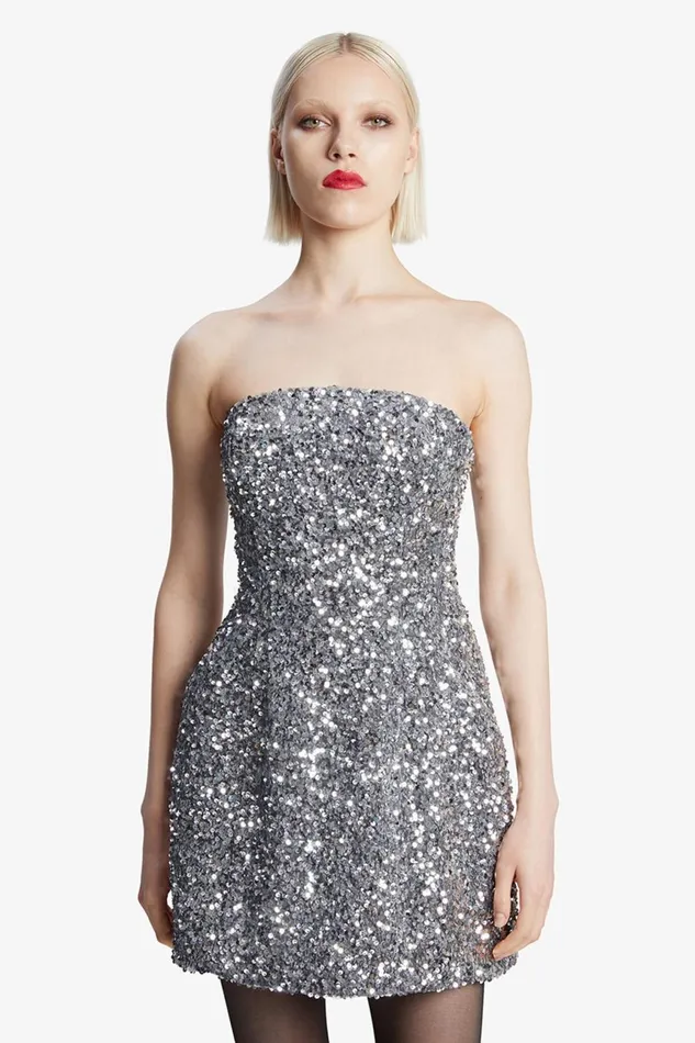 Women Bardot Party Dresses Karoline Sequin Velour Dress In Silver Silver Women Bardot Party Dresses Karoline Sequin Velour Dress In Silver Silver