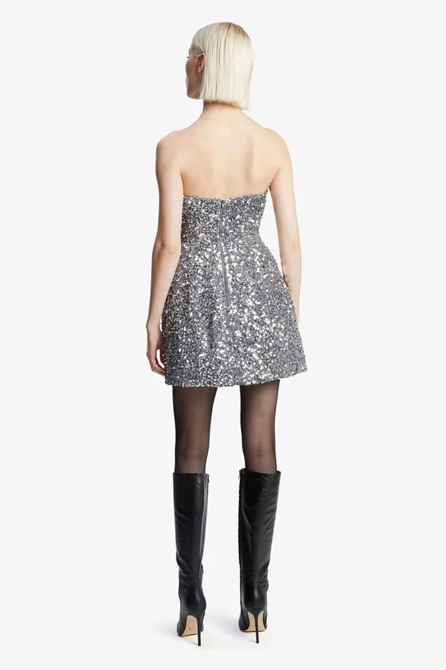Women Bardot Party Dresses Karoline Sequin Velour Dress In Silver Silver Women Bardot Party Dresses Karoline Sequin Velour Dress In Silver Silver