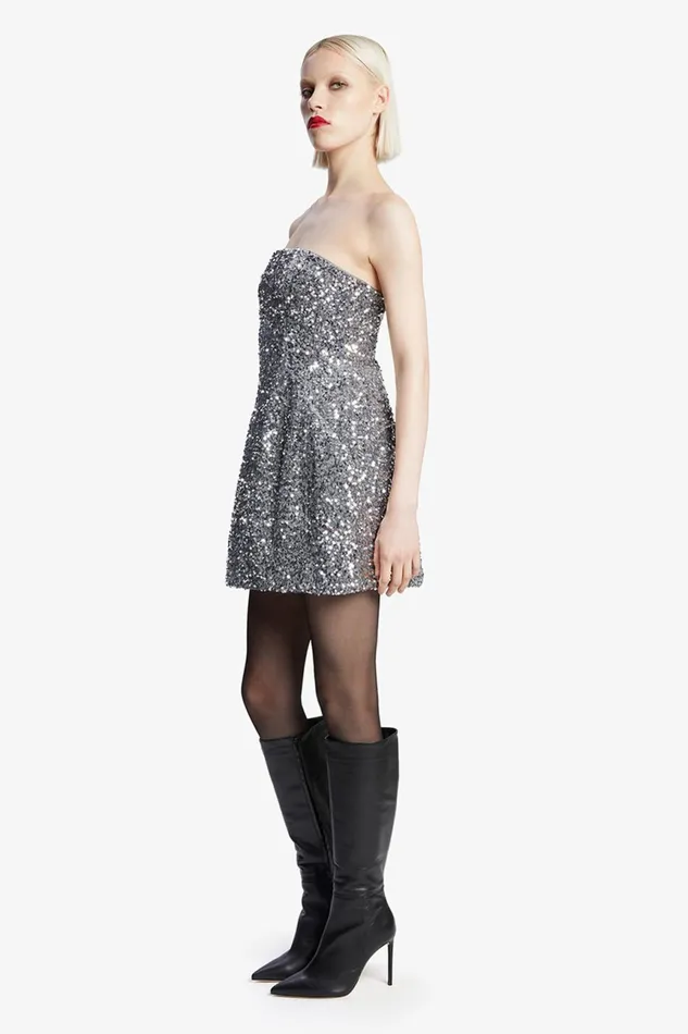 Women Bardot Party Dresses Karoline Sequin Velour Dress In Silver Silver Women Bardot Party Dresses Karoline Sequin Velour Dress In Silver Silver