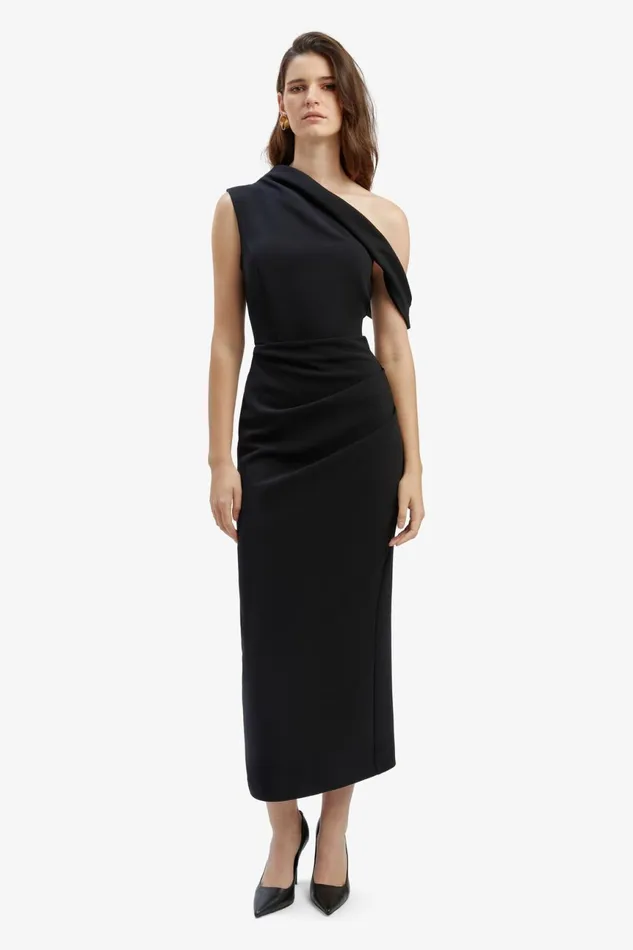 Women Bardot Party Dresses Maeve Asymmetric Midi Dress In Black Black Women Bardot Party Dresses Maeve Asymmetric Midi Dress In Black Black