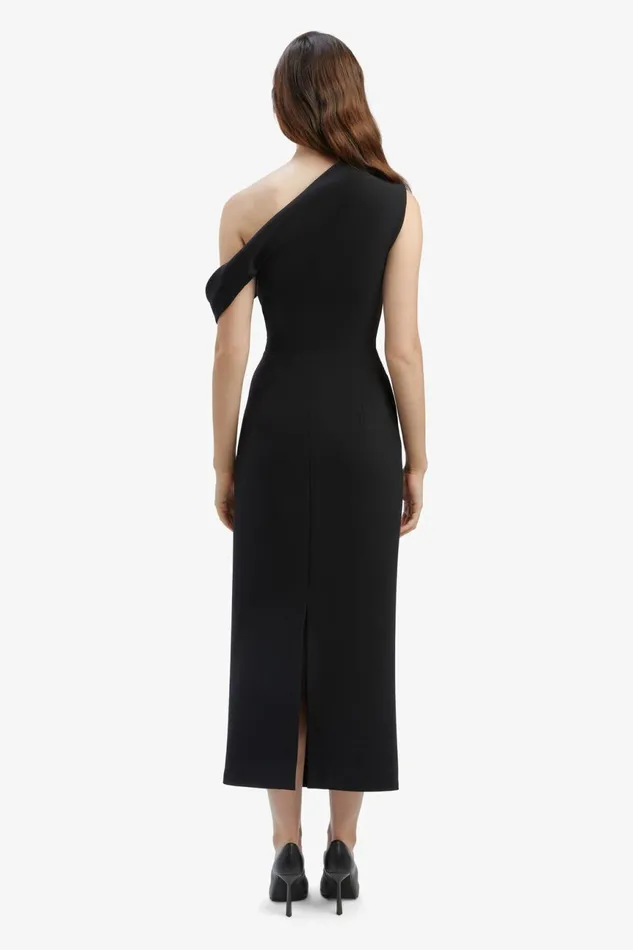 Women Bardot Party Dresses Maeve Asymmetric Midi Dress In Black Black Women Bardot Party Dresses Maeve Asymmetric Midi Dress In Black Black