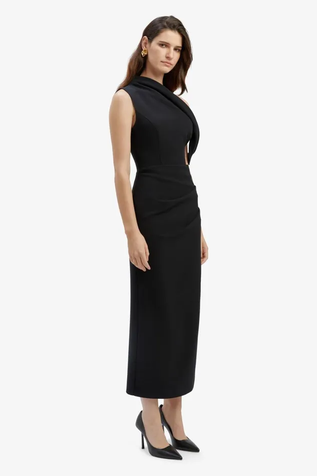 Women Bardot Party Dresses Maeve Asymmetric Midi Dress In Black Black Women Bardot Party Dresses Maeve Asymmetric Midi Dress In Black Black