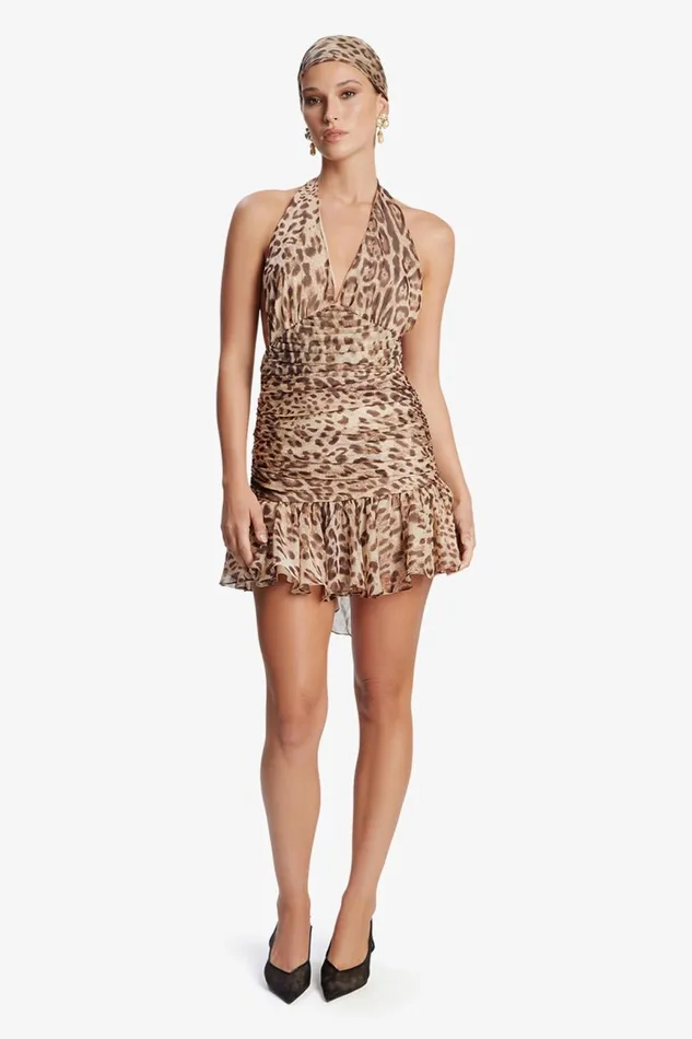 Women Bardot Party Dresses Mave Halter Neck Mini Dress In Brown Leopard Brown Leopard Women Bardot Party Dresses Mave Halter Neck Mini Dress In Brown Leopard Brown Leopard